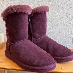 Lamo Purple Mid-Calf Boots Size 8 Woven Yarn Detail & Faux Fur Lined Warm